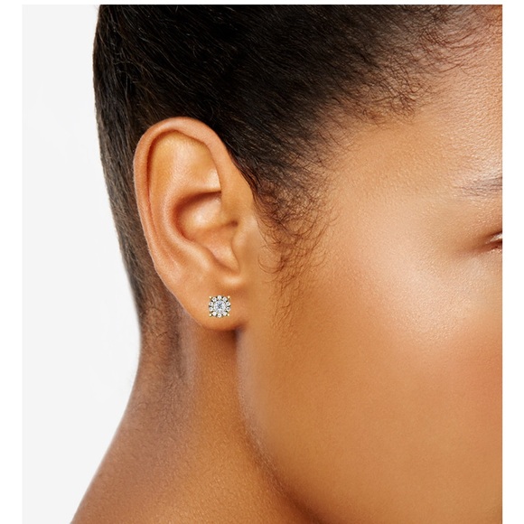 Diamond Halo Earrings - Picture 7 of 16